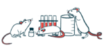 Mice explore laboratory equipment in this drawing.