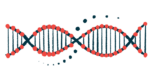 An illustration shows a strand of DNA.