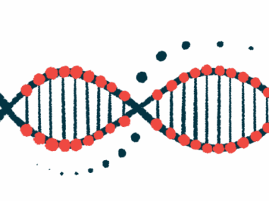 An illustration shows a strand of DNA.