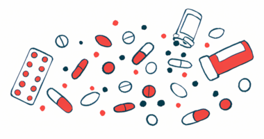 An illustration shows a collection of pills, tablets, and prescription bottles scattered about.