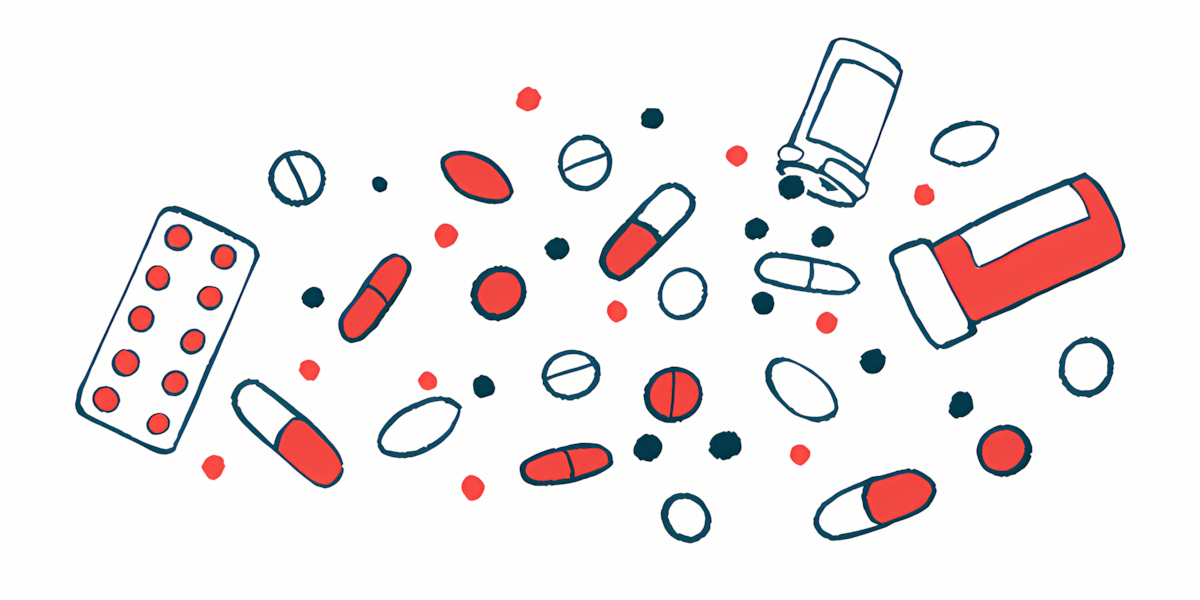 An illustration shows a collection of pills, tablets, and prescription bottles scattered about.
