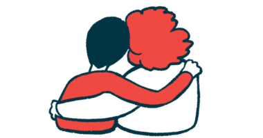 Two people with their arms around each other are shown from behind.