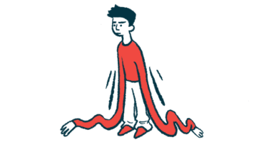 Illustration of an exhausted person standing with drooping arms that extend onto the ground.