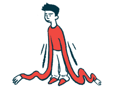 Illustration of an exhausted person standing with drooping arms that extend onto the ground.