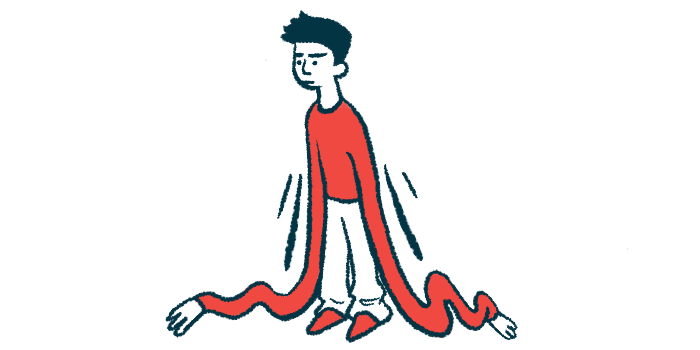 Illustration of an exhausted person standing with drooping arms that extend onto the ground.