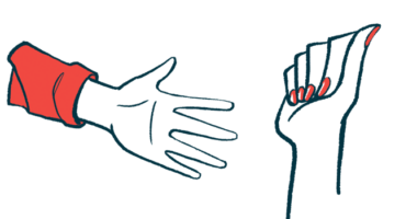 An illustration of one person's hand reaching out to another person's hand.