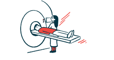 Illustration of a person undergoing an MRI scan while lying on the imaging table.